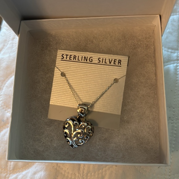 Sterling Silver Filagree Heart Charm on Necklace - Picture 6 of 7